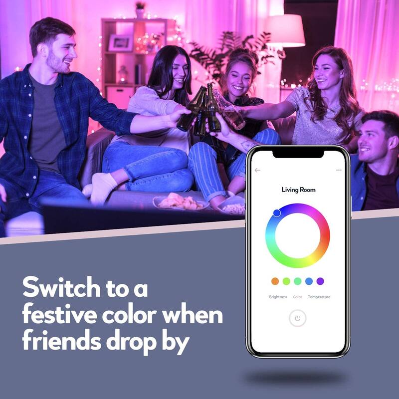 Bulbrite Solana Smart LED A19 60W Equivalent Color Changing WIFI Light Bulb, Frost, 2PK - 2200K-6500K / Multi-Color