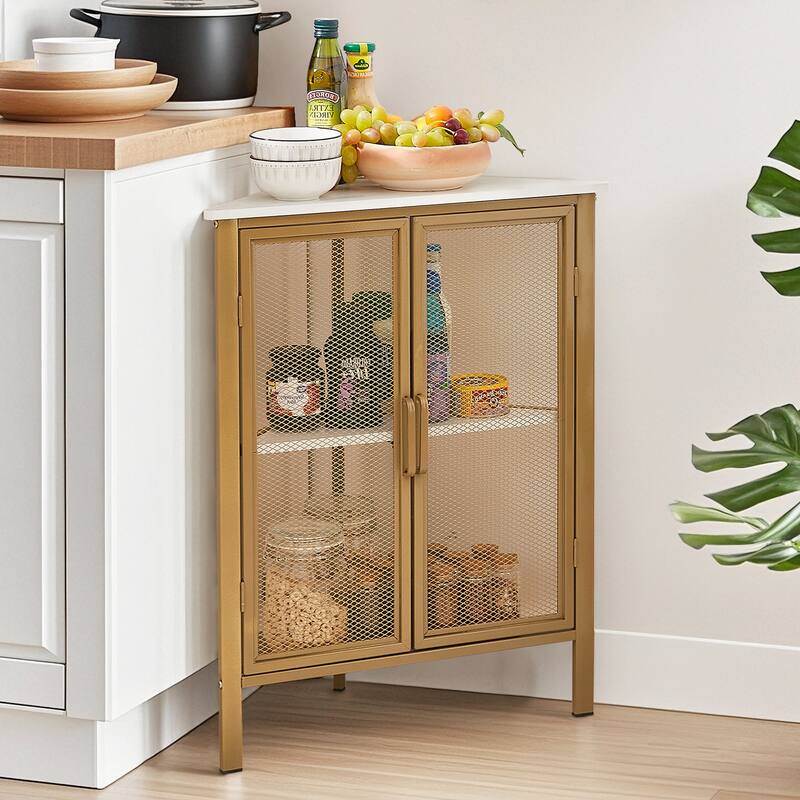 VECELO Triangular Corner Cabinet 27.5" 3-tier End Table with Mesh Doors For Small Spaces Indoor Outdoor(1PCS/2PCS)
