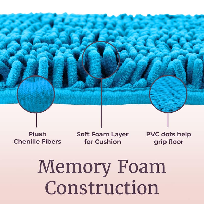 Bathroom Rugs - 2-Piece Memory Foam Bathroom Set with Chenille Shag Top and Non-Slip Base by Windsor Home