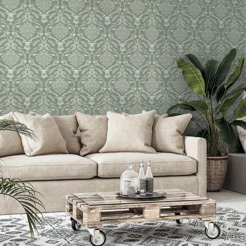Arthouse Wickham Green Stag Damask Wallpaper