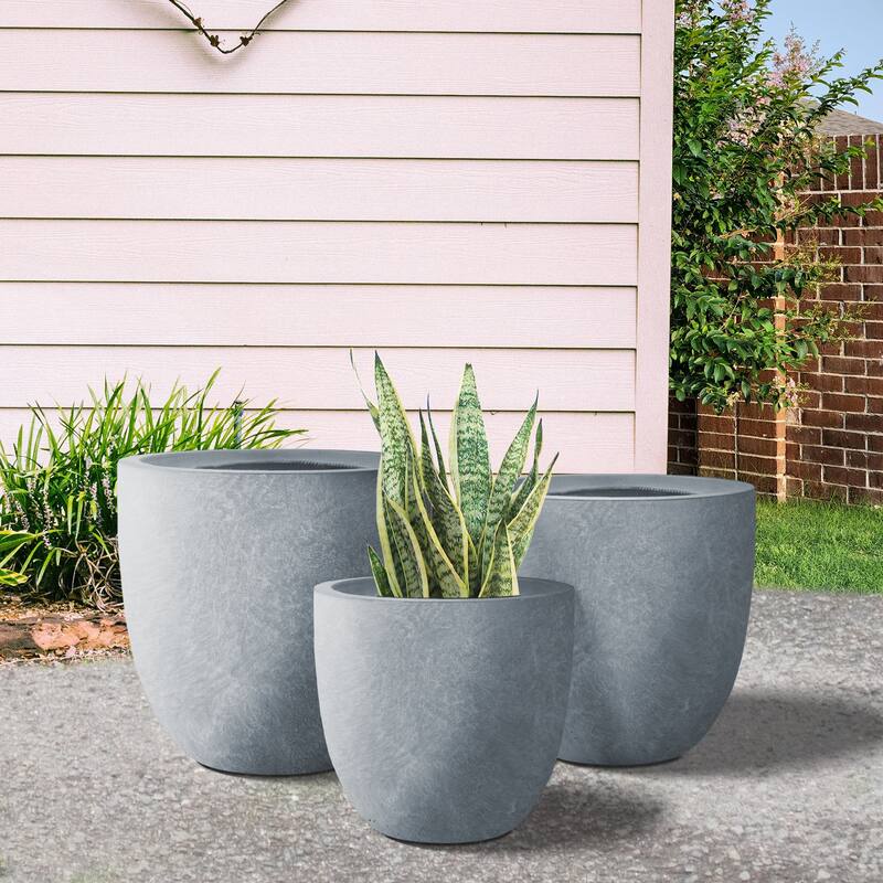 Durx-litecrete Lightweight Concrete Modern Seamless Round Cement Color Planter-Set of 3: 9.8x9.8x9,13.8x13.8x11.8,17.7x17.7x17i