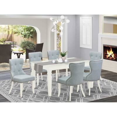 HomeStock 7-Piece Linen white Solid Wood Top-Rectangular Dining Room Set with Butterfly Leaf-Seats 4