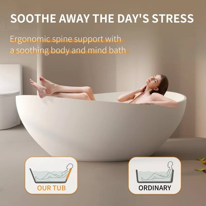 ABRUZZO 63" x 37" Freestanding Solid Surface Soaking Bathtub with Overflow & Pop-up Drain