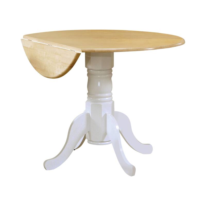 Round Pedestal Drop Leaf Dining Table, Natural Brown and White