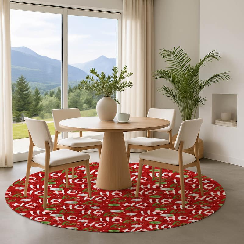 Premium Washable Super Soft Christmas Ho Ho Mayfield Rug - Red - 8' x 8'
