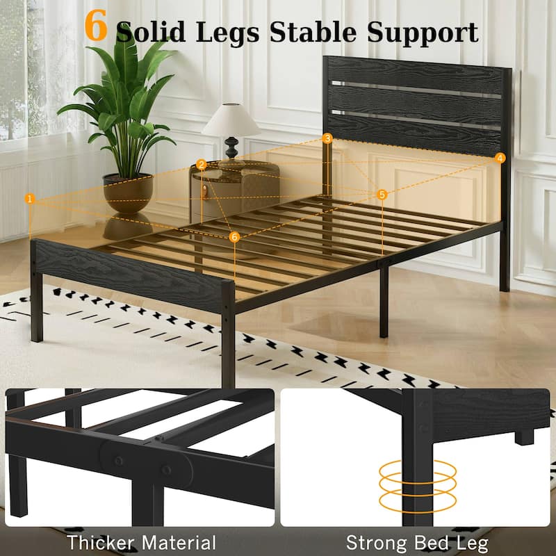 VECELO Twin Size Kids Bed Frames Set with Headboard and Footboard 2-Pack Wooden Rail Headboard Kids Bed