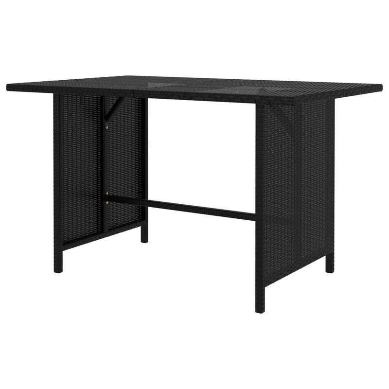 Outdoor Dining Table, Rectangular 43 Inch, Black Rattan, Steel Frame