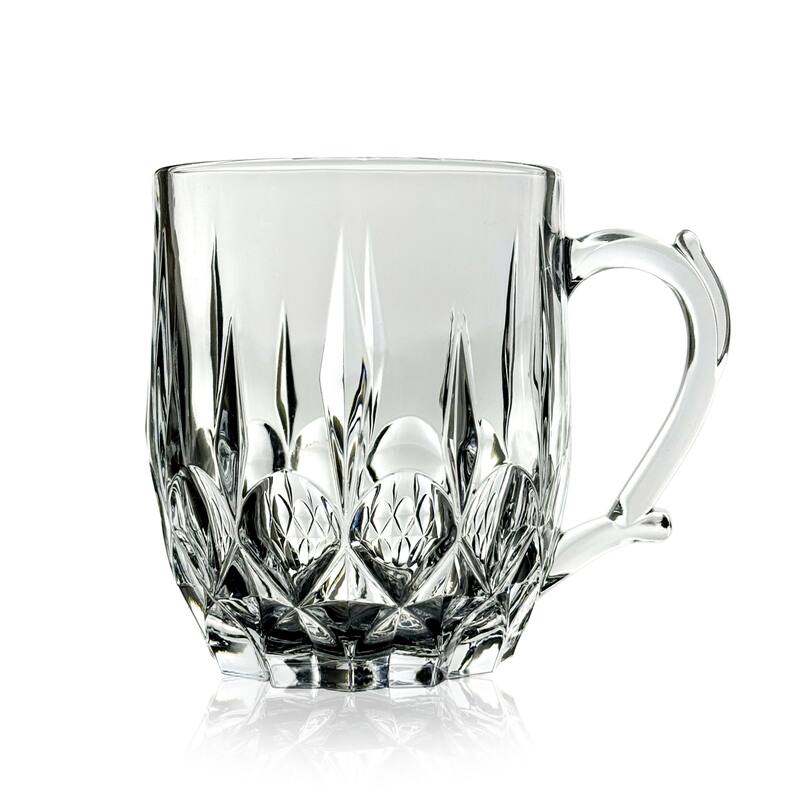 13 oz. Crystal Clear Flower Patterned Glass Mugs for Hot and Cold Beverages - Set-of-4