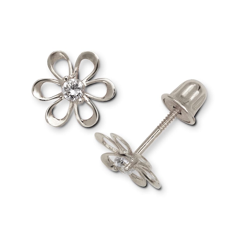Curata 14k Gold 8mm Cubic Zirconia Small Open Daisy Flower Screw-Back Earrings - White - White