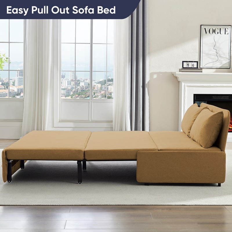 Mixoy Full/Queen Size Sofa Bed,2 in 1 Convertible Linen 1-Seater/Loveseat Sleeper Sofa Couch with Cushions