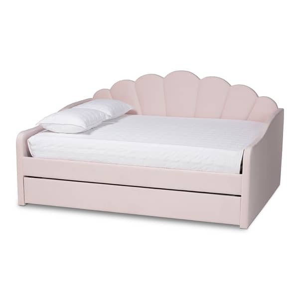 slide 2 of 14, Timila Modern and Contemporary Light Pink Velvet Fabric Upholstered Queen Size Daybed with Trundle Light Pink