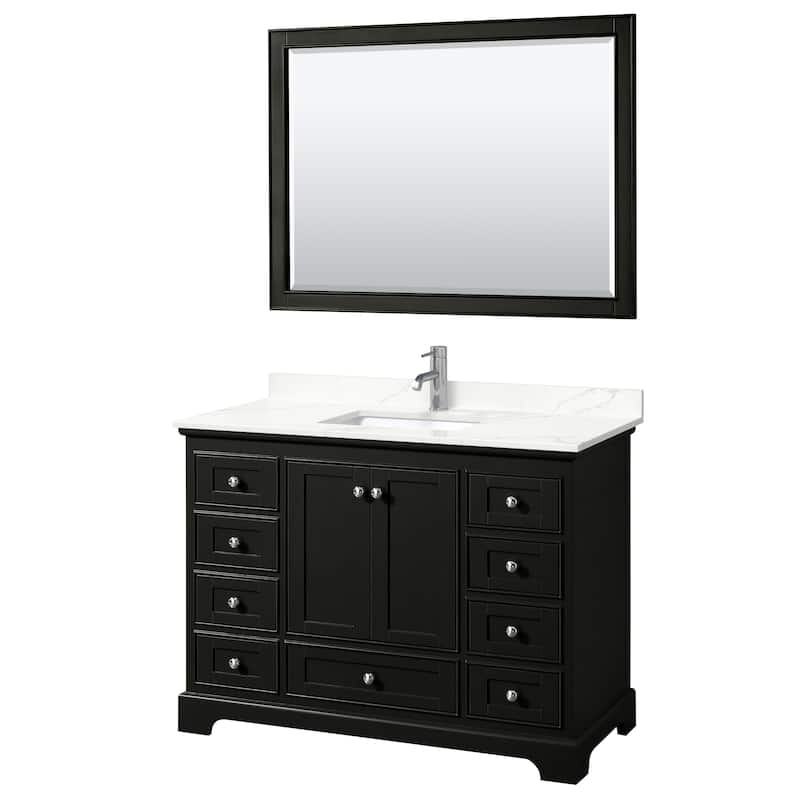 Deborah 48-inch Single Vanity, Quartz Top, 46-inch Mirror - Dark Espresso, Chrome Trim, Giotto Quartz Top