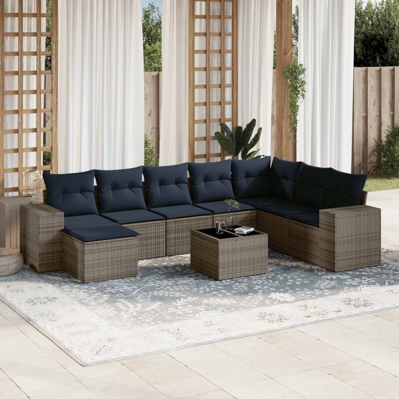 vidaXL 8/9 Piece Patio Sofa Set with Cushions Black/Brown/Gray Poly Rattan - 24.4 x 24.4 x 27.2