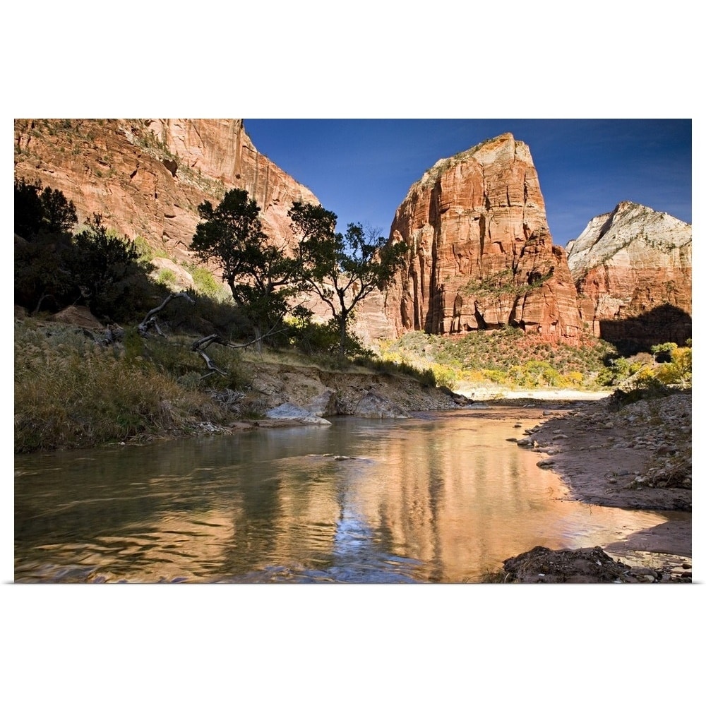 Shop Black Friday Deals On Angels Landing Reflected In The Waters Of The Virgin River Utah Poster Print Overstock 16494071