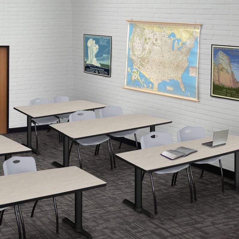 60" x 24" Training Table- Maple & 2 'M' Stack Chairs- Grey
