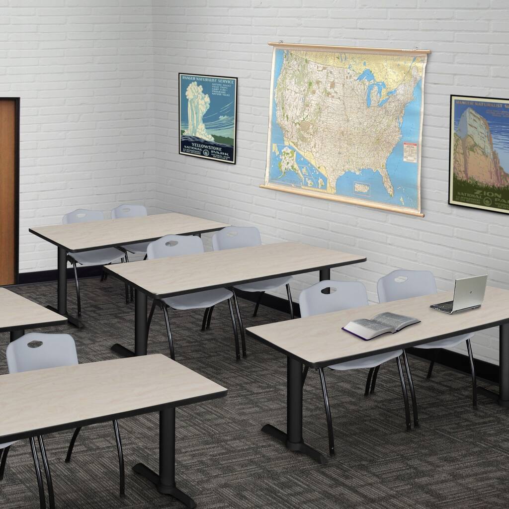 60" x 24" Training Table- Maple & 2 'M' Stack Chairs- Grey