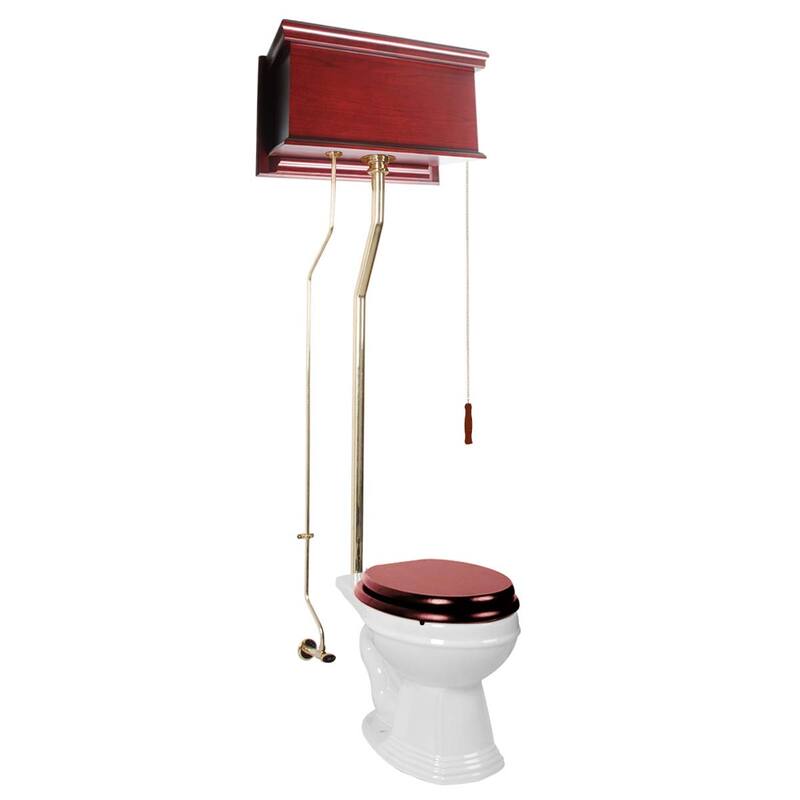 High Tank Toilet - Cherry Flat Tank, Brass L Pipe and Round White Bowl Renovators Supply
