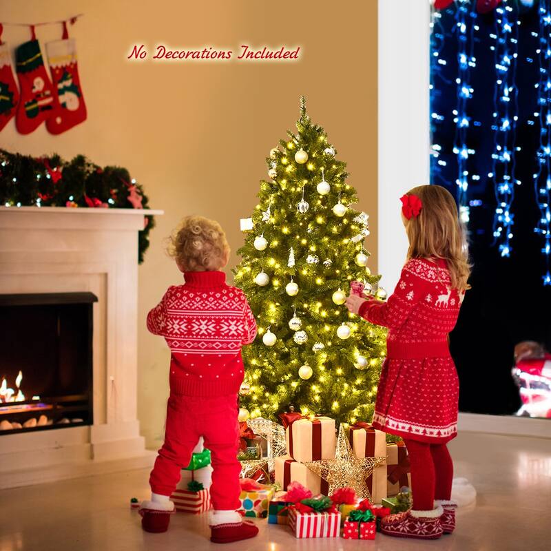 Costway 5ft Pre-lit PVC Christmas Fir Tree Hinged 8 Flash Modes - 5 FT