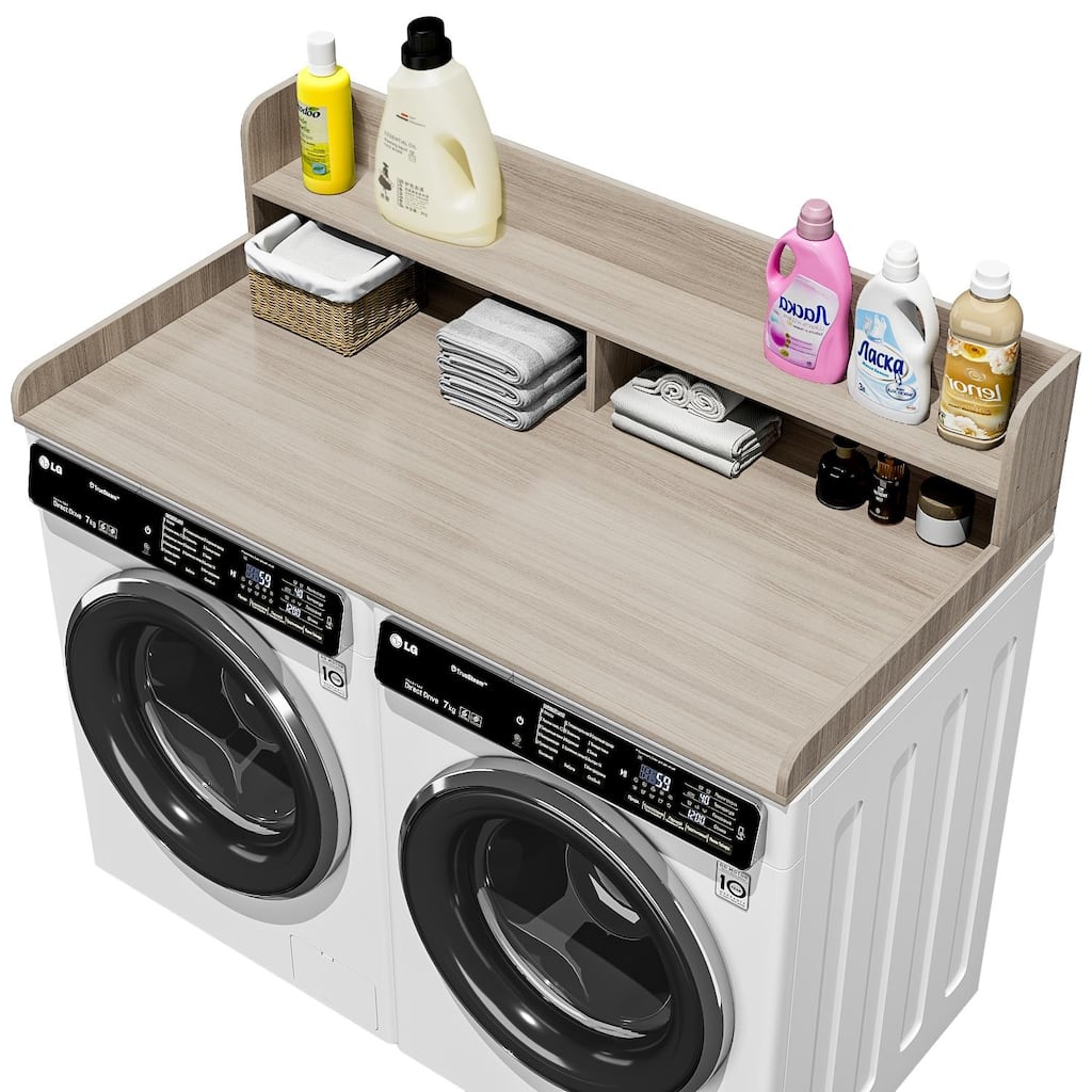 BOSSIN Laundry Pedestal Utility Table with 2-Tier Shelf, Storage Organizer for Washer and Dryer
