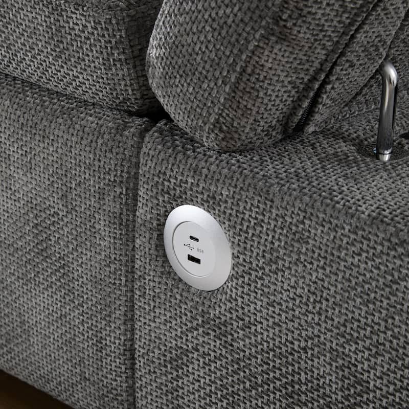 L Shape Modular Sectional Pull-Out Sofa with Storage Ottoman, USB Port & Adjustable Armrests, Oversized Chenille Cloud Sofa