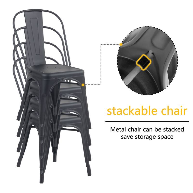 Metal Dining Chairs Set of 4 Stackable Indoor-Outdoor Patio Chair