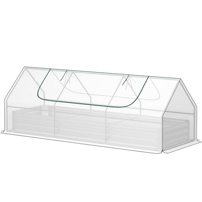 PE Steel Mini Greenhouse with Raised Planter Bed - White