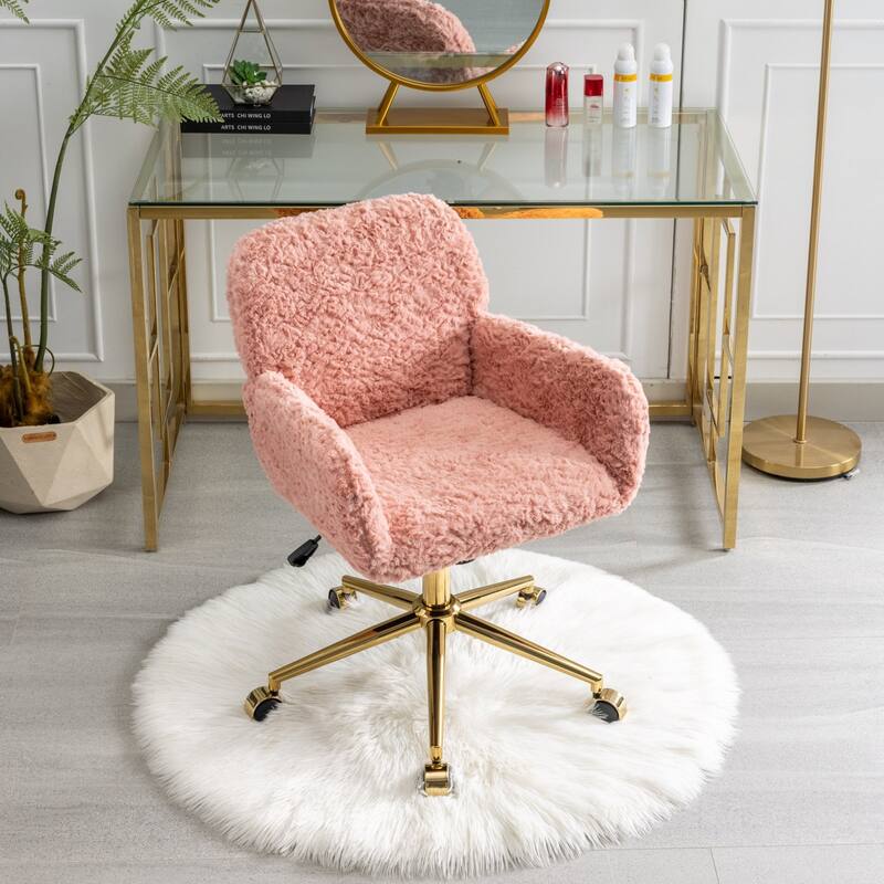GDF Studio - Modern Upholstered Swivel Home Office Chair with Golden Metal Base and Artificial Rabbit Hair Comfort