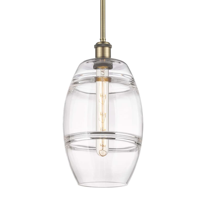 Innovations Lighting 516-1S-10-8 Vaz Pendant Vaz 8" Wide Mini Pendant - Antique Brass / Clear