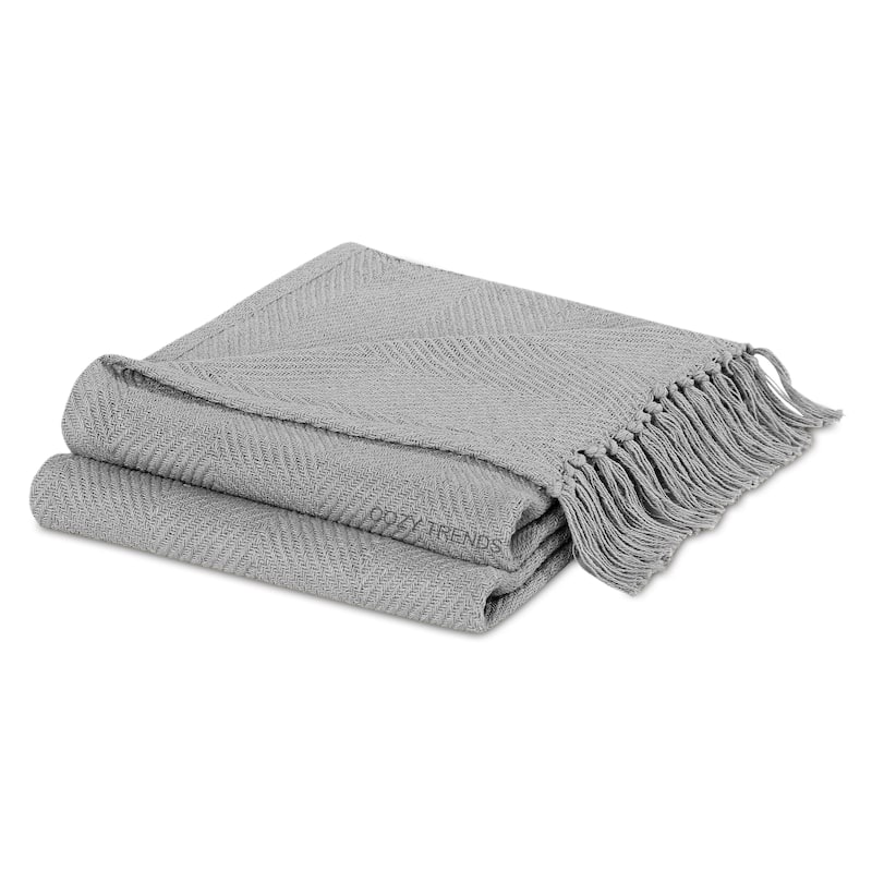 Cotton Throw Blankets All-Season Medium Weight | Set of 2 | Chevron Design (50''x60'')