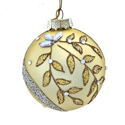 Kurt Adler 80MM Glass Gold Leaf Ball Ornament, 6-Piece Box