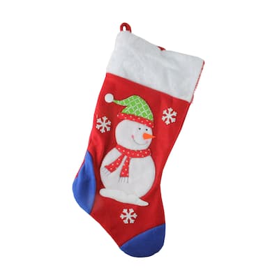 19'' Red and Blue Plush Cuff Snowman Christmas Stocking - 19"