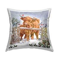 Stupell Cuddling Cattle Farm Botanicals Printed Outdoor Throw Pillow ...
