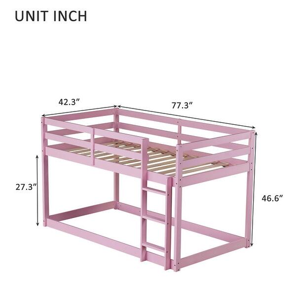 Solid Wooden, Solid Rubber Wooden Twin over Twin Loft Bed with Ladder, with Bed Platform of Strengthened Slats