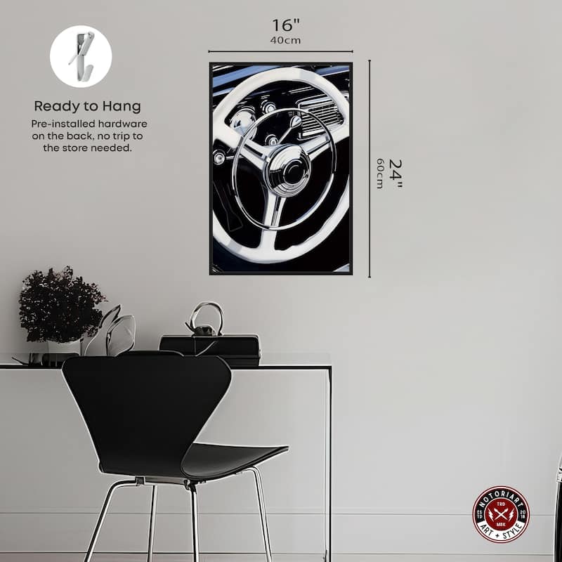 Notoriart Classy Steering Wheel Framed Car 1 Piece Canvas Wall Art