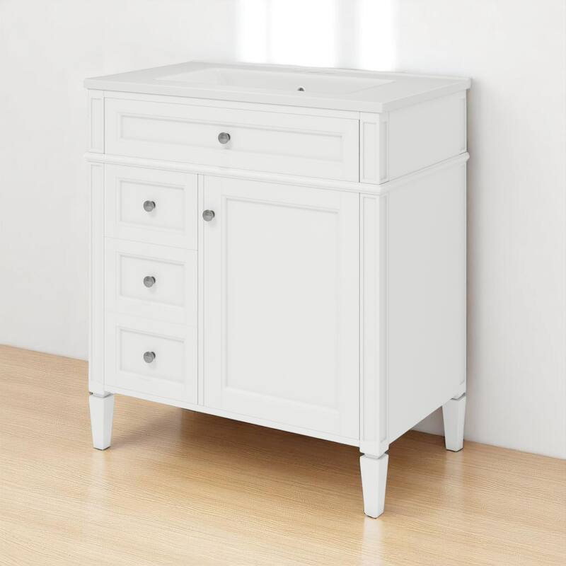 30" Bathroom Vanity with Sink - MDF and Solid Wood Cabinet, Roman Legs,Undermount Ceramic Sink,Freestanding Cabinet