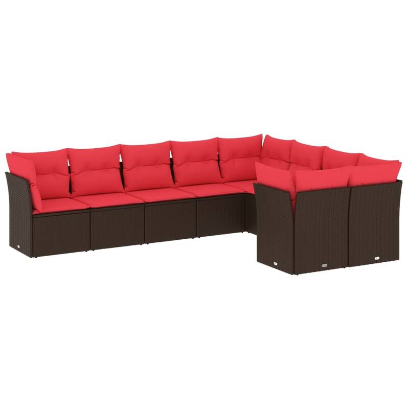 vidaXL 9/10 Piece Patio Sofa Set with Cushions Black/Brown/Gray Poly Rattan - 21.7 x 24.4 x 27.2