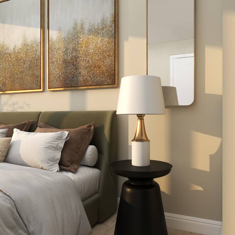 Cement Stone Room Table Lamp with Gold Accent - White - CosmoLiving by Cosmopolitan