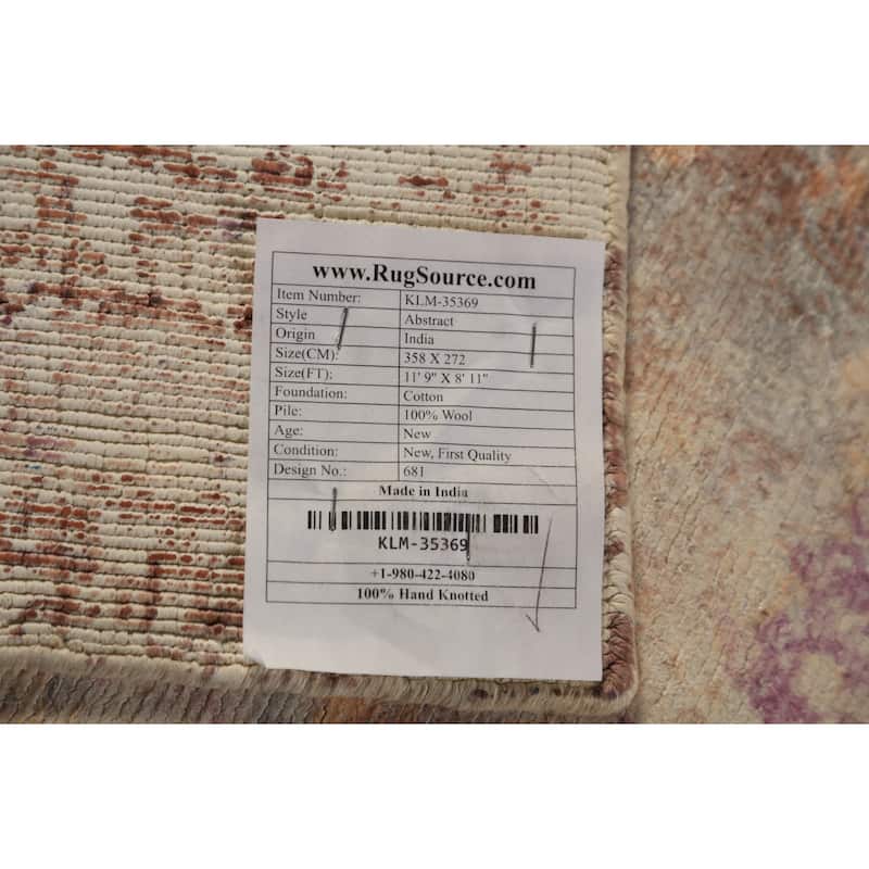 Modern Abstract Indian Area Rug Handmade Multi-Color Wool Carpet - 8'11"x 11'9"