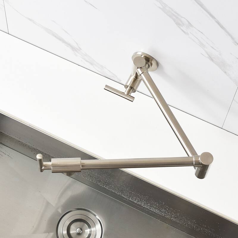 Double Handle Single Hole Wall Mounted Pot Filler Faucet - 25.98-in L x 8.66-in H