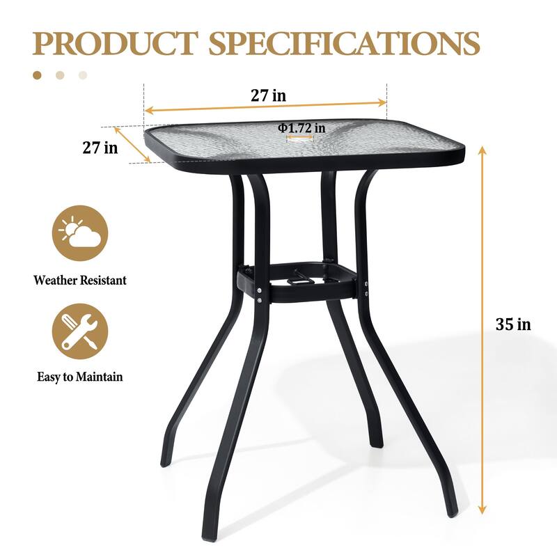 Outdoor Patio Dining Bar Height Table Bistro Table with Umbrella Hole Glass Bar Table Coffee Table