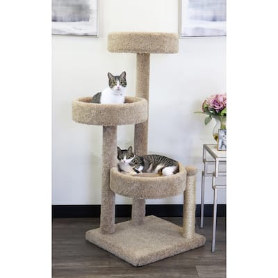 Solid Wood Multi-Level Cat Tree Condo with Deep Beds and Carpeted and Sisal Scratching Posts for Active Indoor Cats