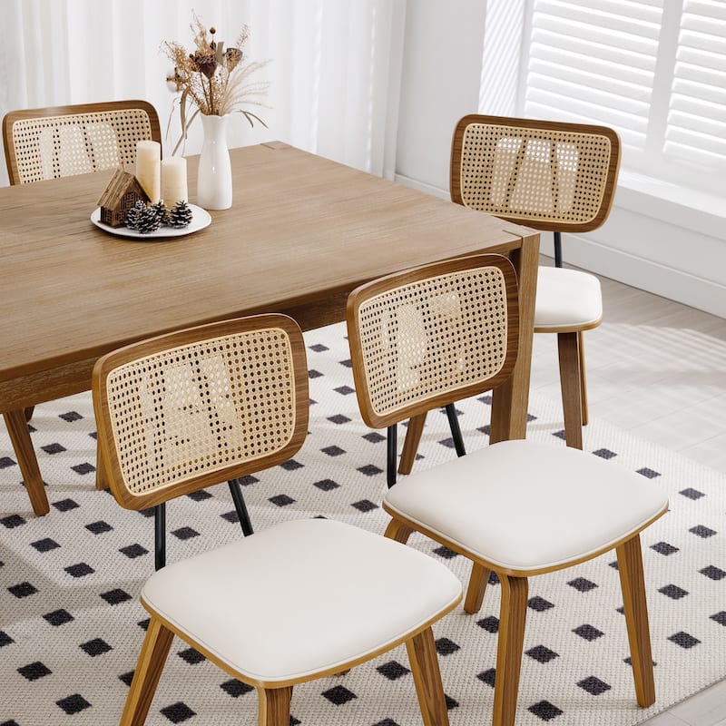 Faux Leather Upholstered Dining Chairs Set of 2/4 with Wood Legs - 32.3"H x 18.5"W x 21.8"D