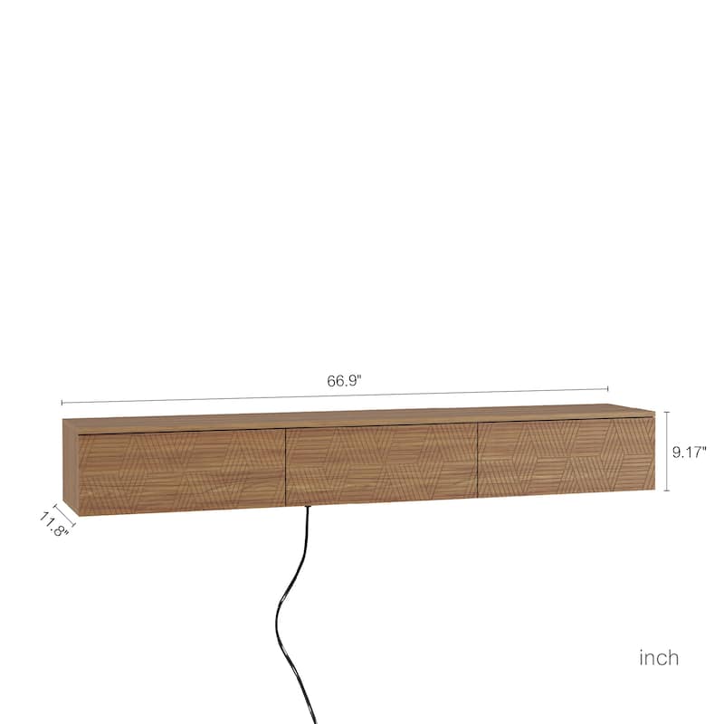 67" Floating TV Stand Wall Mounted Media Console with 16-Color LED Lights, Modern Entertainment Center