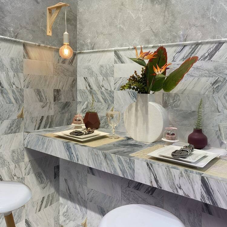 Apollo tile 4 x 12 Grandis Honed Gray Calacatta Bluette Marble Tile (5 sq ft/case) - 15 Pack