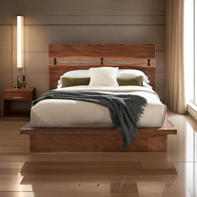 Zeko California King Platform Plinth Bed, Natural Edge, Walnut Brown Wood