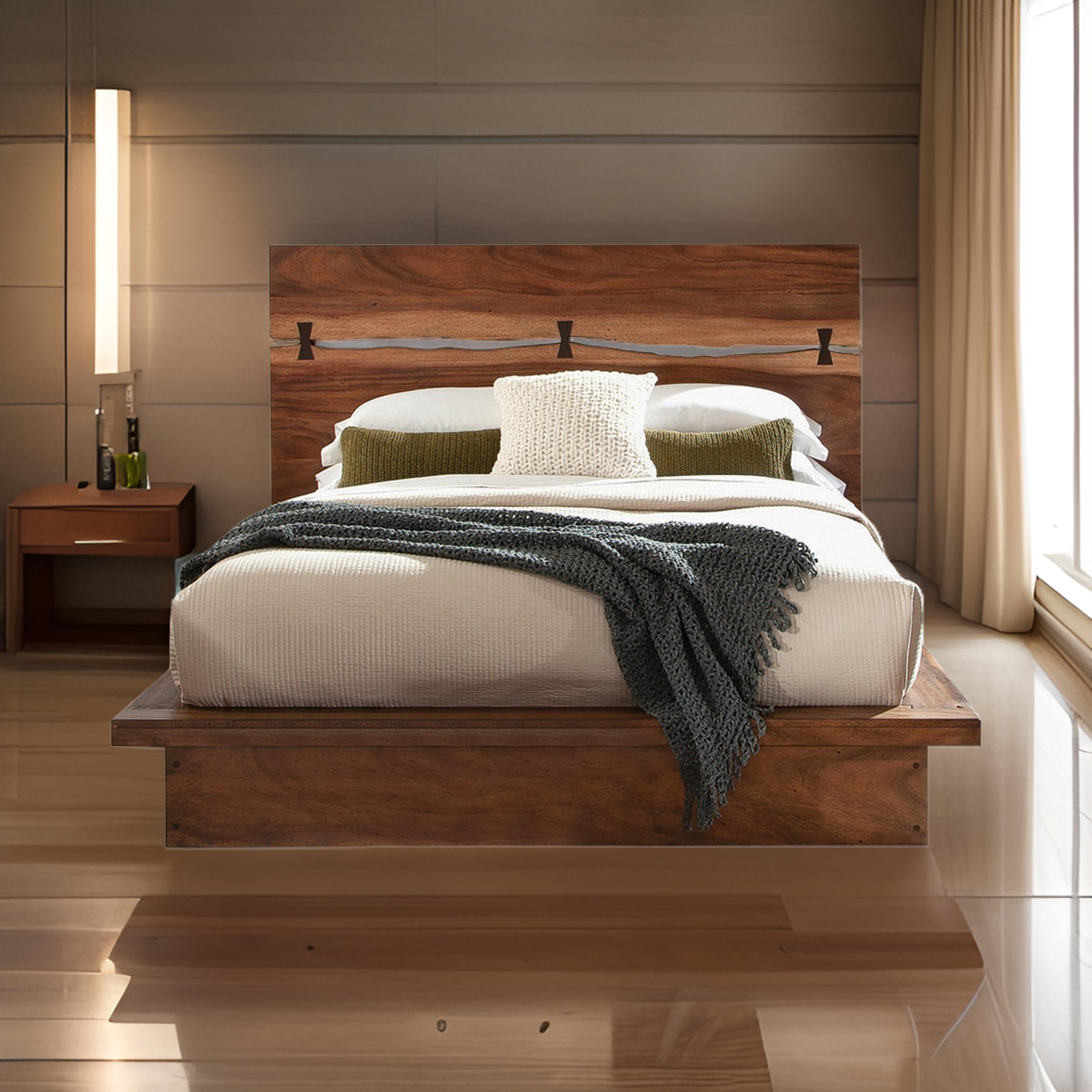 Zeko California King Platform Plinth Bed, Natural Edge, Walnut