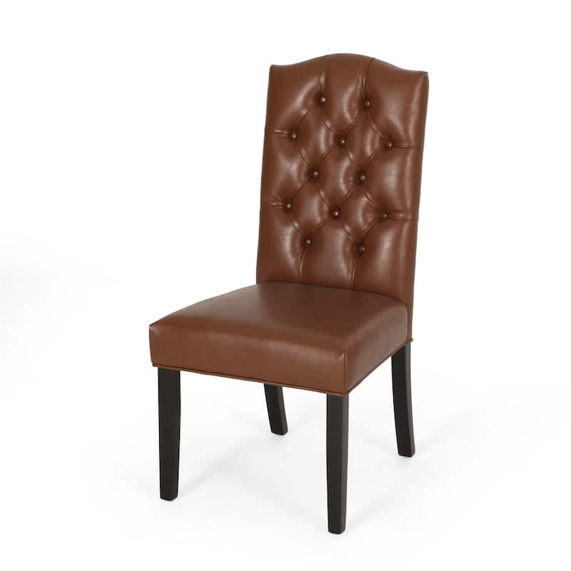 Modern Set of 2 Dining Chairs with Tufted Diamond-Stitched Backrest, Padded Seat, Solid Wood Legs for Dining Room, Living Room