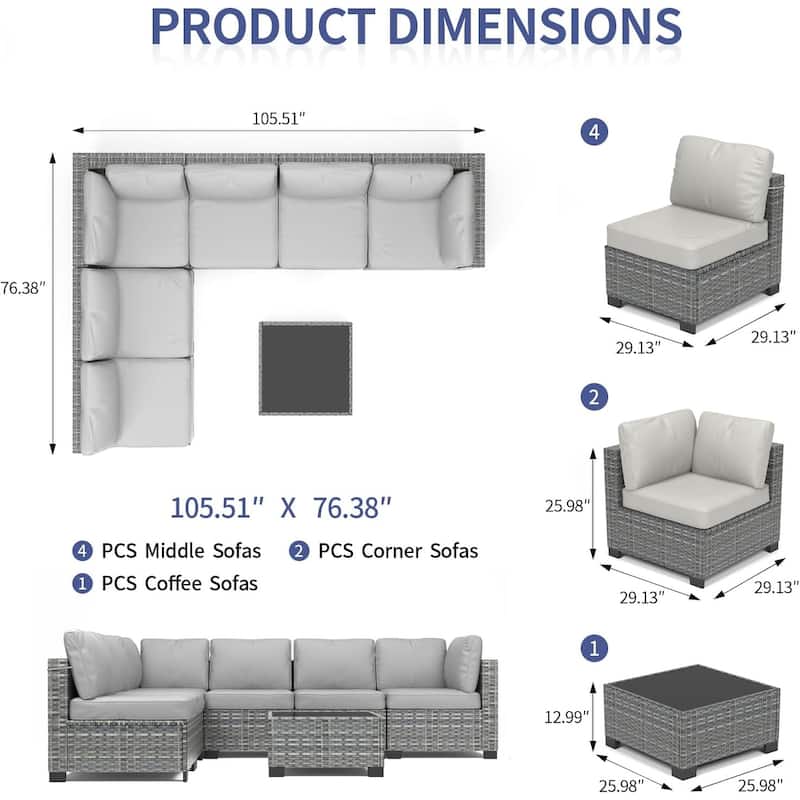 IDEALHOUSE 7-Piece PE Rattan Wicker Outdoor Patio Furniture Set