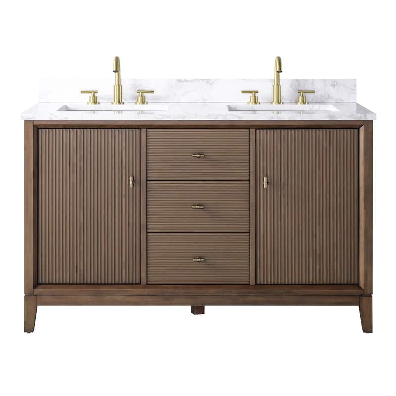 Vanity Art 54" Freestanding Bathroom Vanity with Engineered Marble Top and Sinks