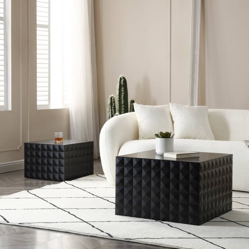 Modern Glam Square Nesting Coffee End Side Table for Living Room(Set of 2)